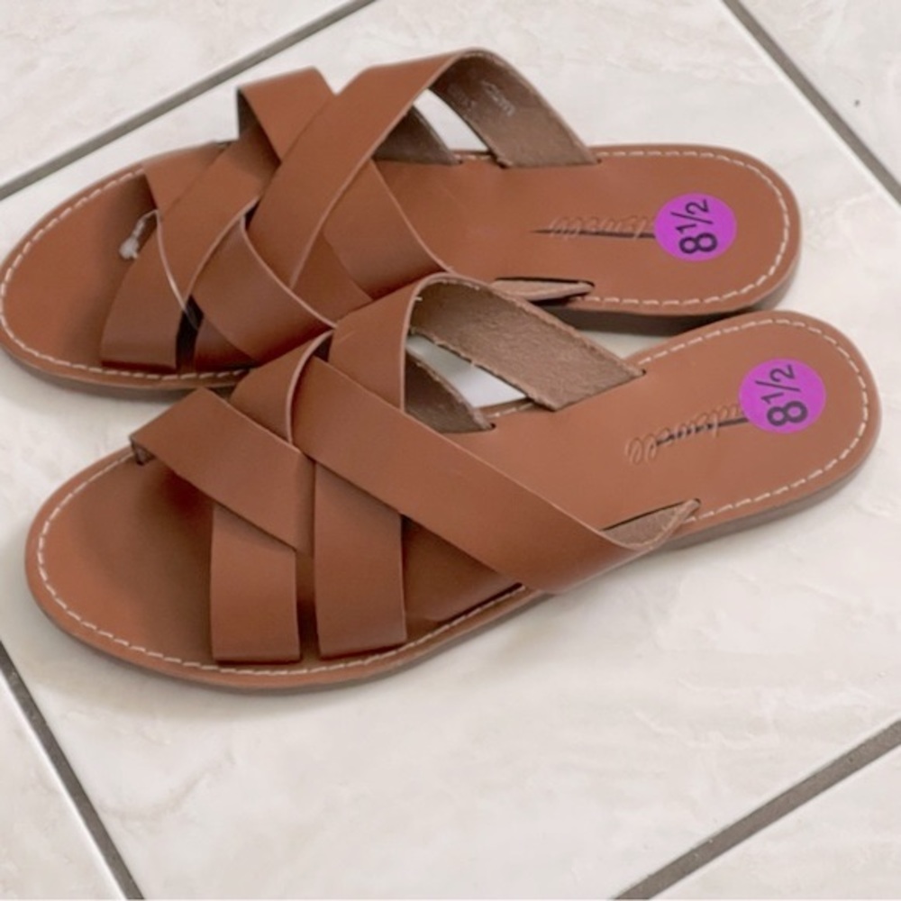 Madewell The Boardwalk Woven Slide Sandals Leather Flats Brown Color Size 8.5